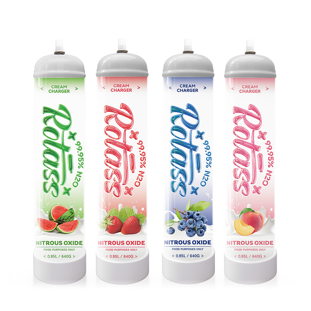Rotass Flavor Nitrous Oxide Tank Whipped Cream Cylinders 0.95L 99.95% Pure N2O Tank 640G Whipped Cream Cartridges(6 Cylinders)