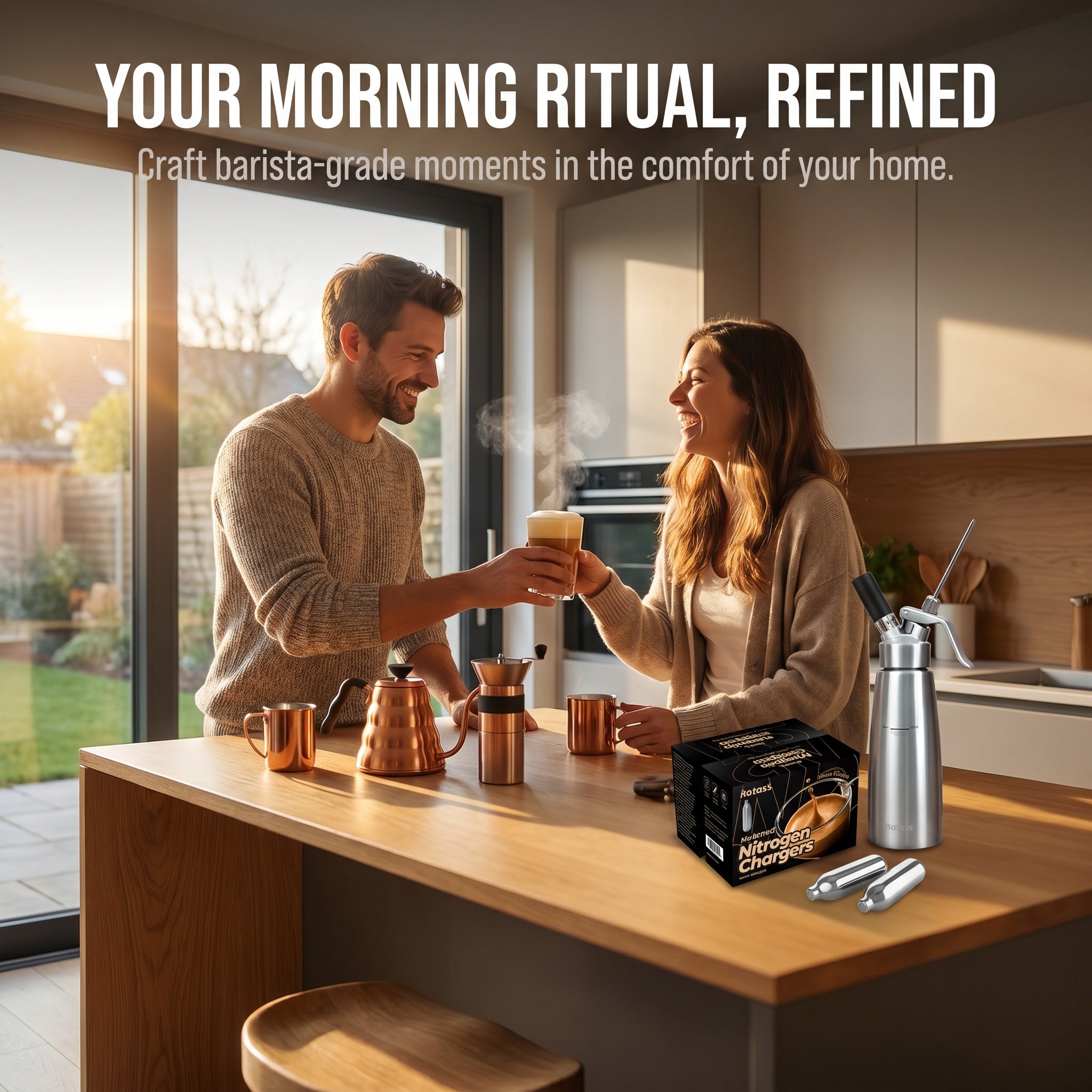 Rotass Pure Nitrogen Chargers — 2g, Food‑Grade, Draft‑Style Coffee at Home