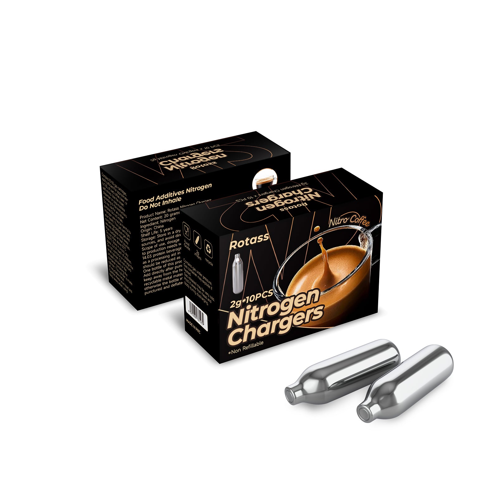 Rotass Pure Nitrogen Chargers — 2g, Food‑Grade, Draft‑Style Coffee at Home