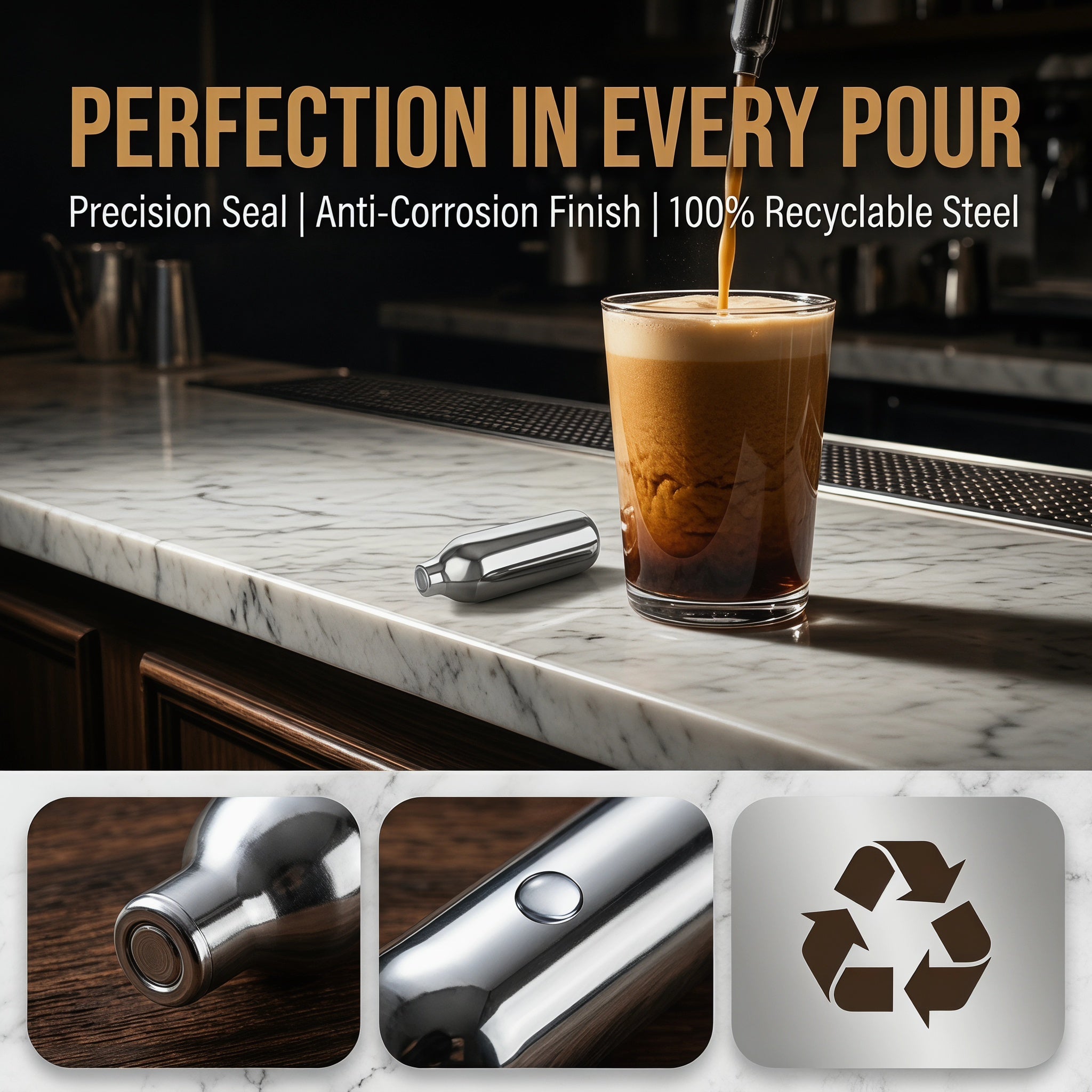 Rotass Pure Nitrogen Chargers — 2g, Food‑Grade, Draft‑Style Coffee at Home