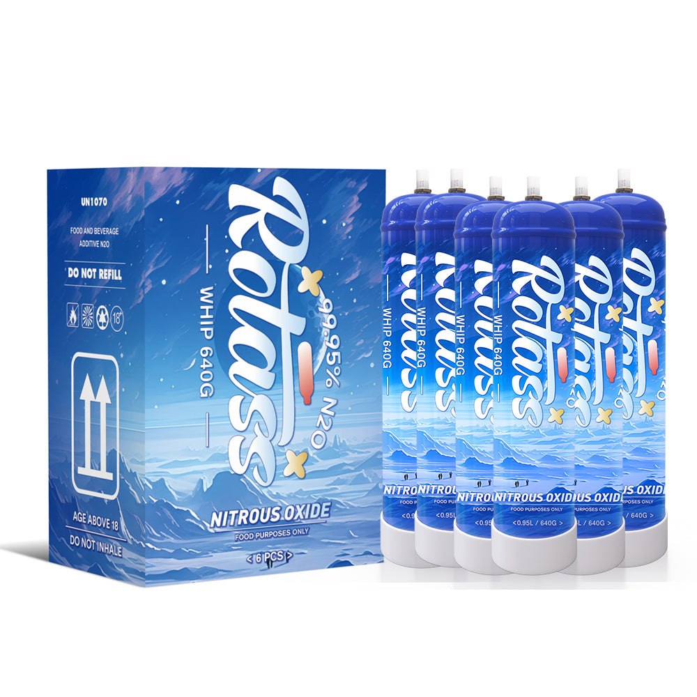 Rotass 6 Pack 0.95L Cream Charger Cylinder filled with 640G Food Grade N2O (6 Cylinder/Box)