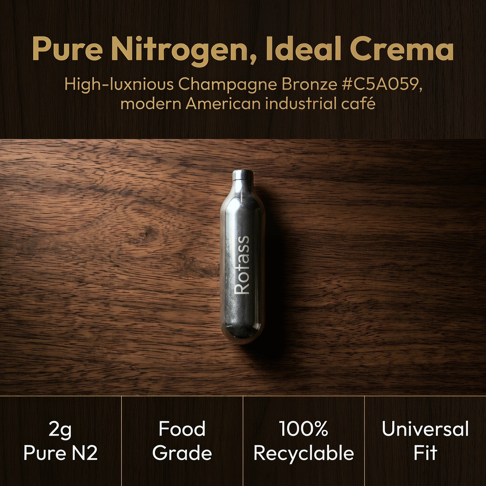 Rotass Pure Nitrogen Chargers — 2g, Food‑Grade, Draft‑Style Coffee at Home